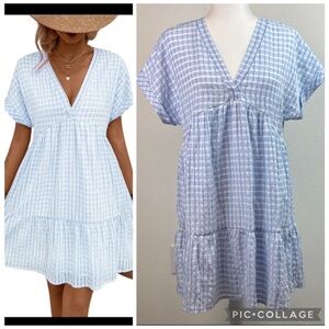SHEIN lightweight seersucker checker mini sundress V neck short sleeve Medium